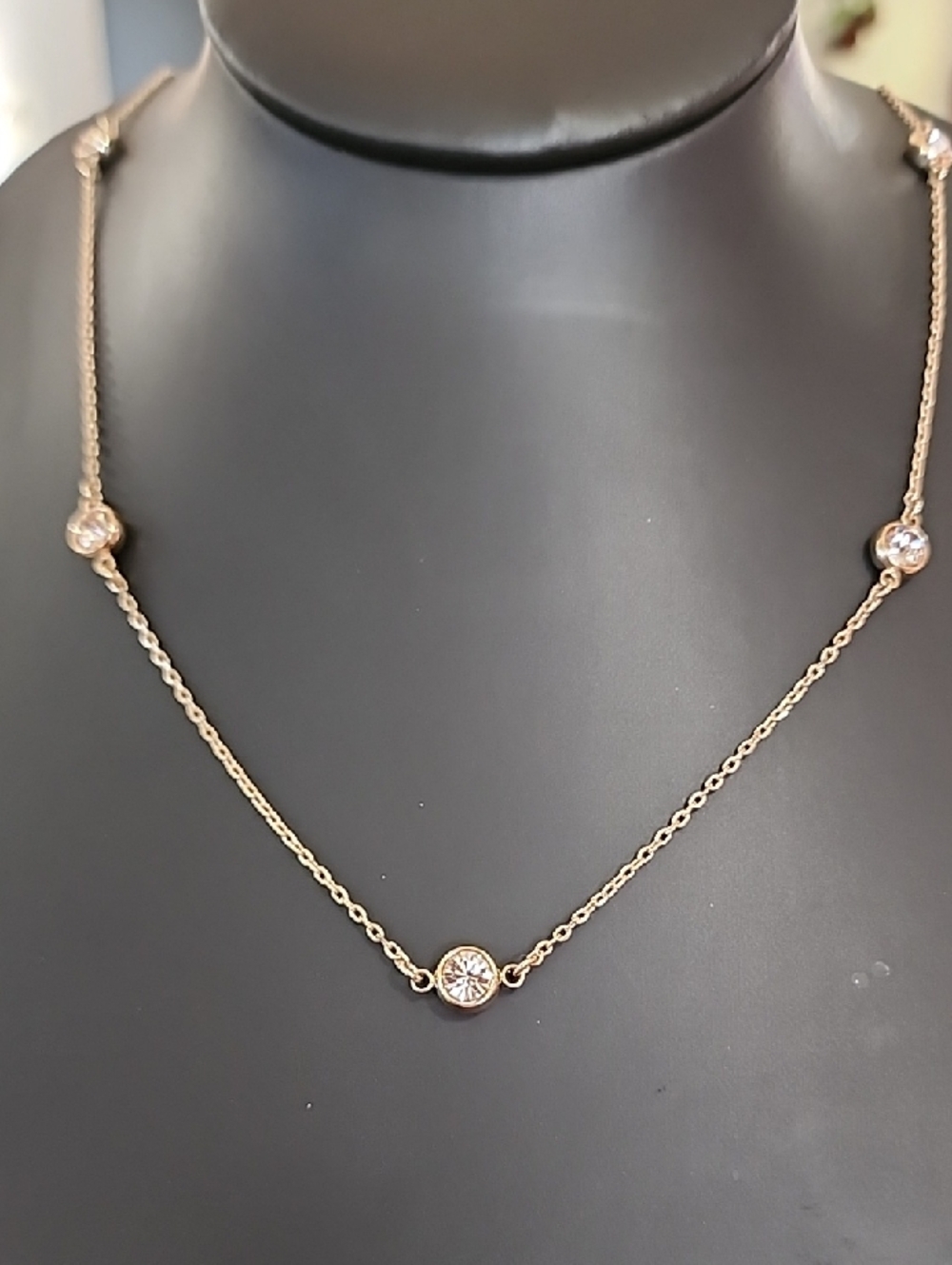 Delicate Gold Crystal Station Necklace - Elegant Women Jewelry
